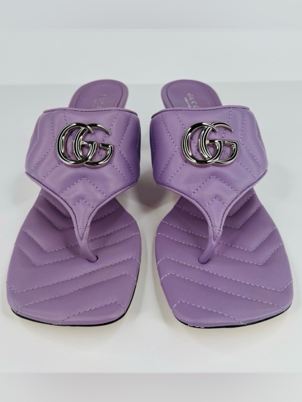 GUCCI | ✨NEW✨ Marmont GG Kitten Heel Thong Sandals in Lavender - Picture 4 of 12